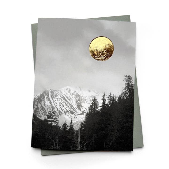 Little Lark - Wholesale Season's Greetings Card - Winter Mountain Holiday Card with Gold Foil Sun5