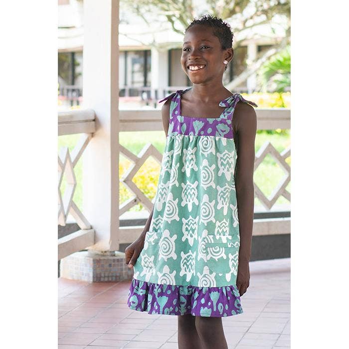 Global Mamas - Wholesale Dress - Kids - Kids: Pocket Dress: Turtles - Sage-Organic1