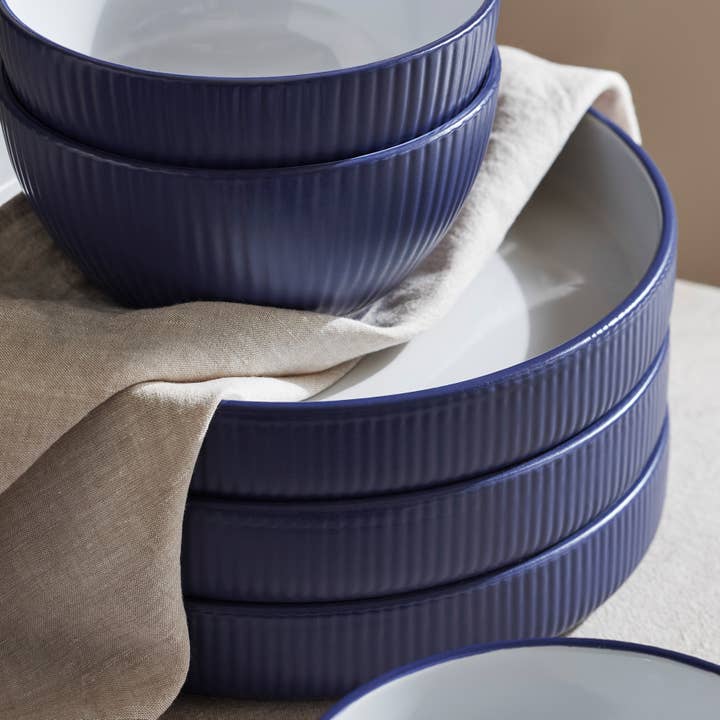 Stone + Lain - Wholesale Dinnerware Set - Larosso Stoneware Dinnerware Set - Dark Blue/White