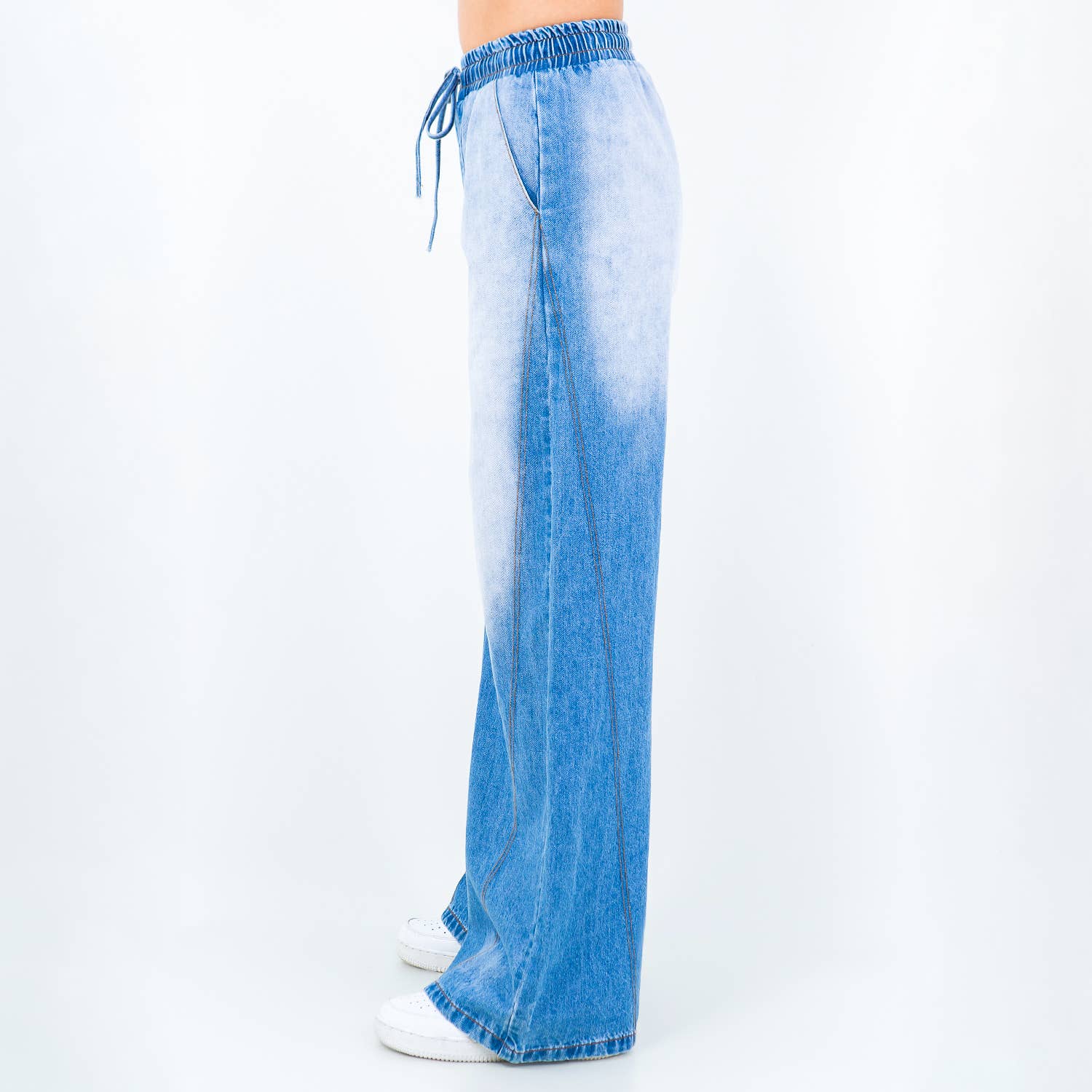 American Bazi – calças de ganga - Mulher por atacado – Calças Jeans de Perna Larga com Cós Elástico - RJH59851