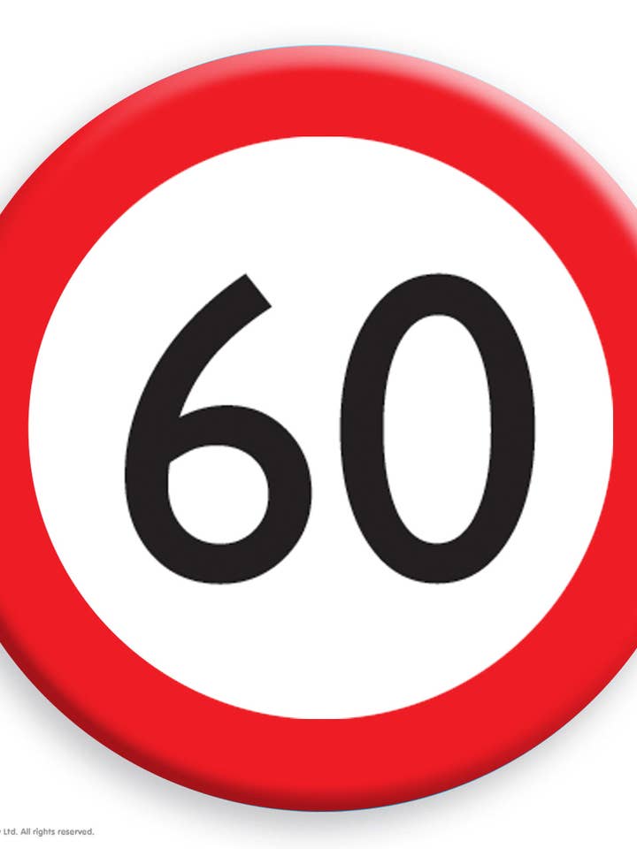 Funny Metal Pin - 60th Warning Birthday Badge for wholesale by Brainbox Candy