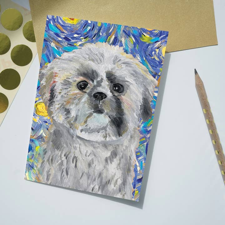 Hundkort, Bichon Frise Van Gogh-design för wholesale av Deking Art