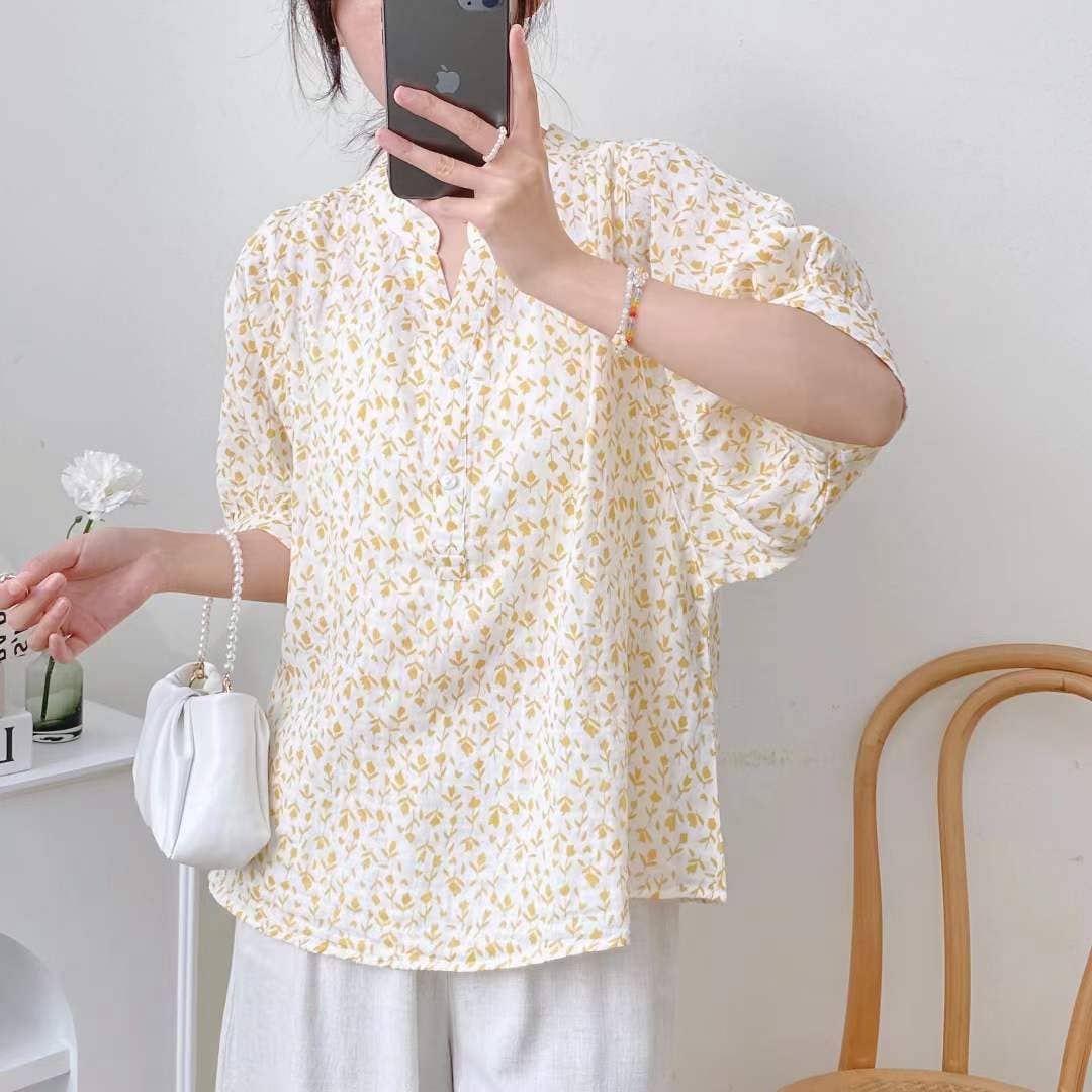 Whisper Mint – Engroshandel Bluse - Dame – Bomuldsgaspulloverskjorte med prikket mønster5