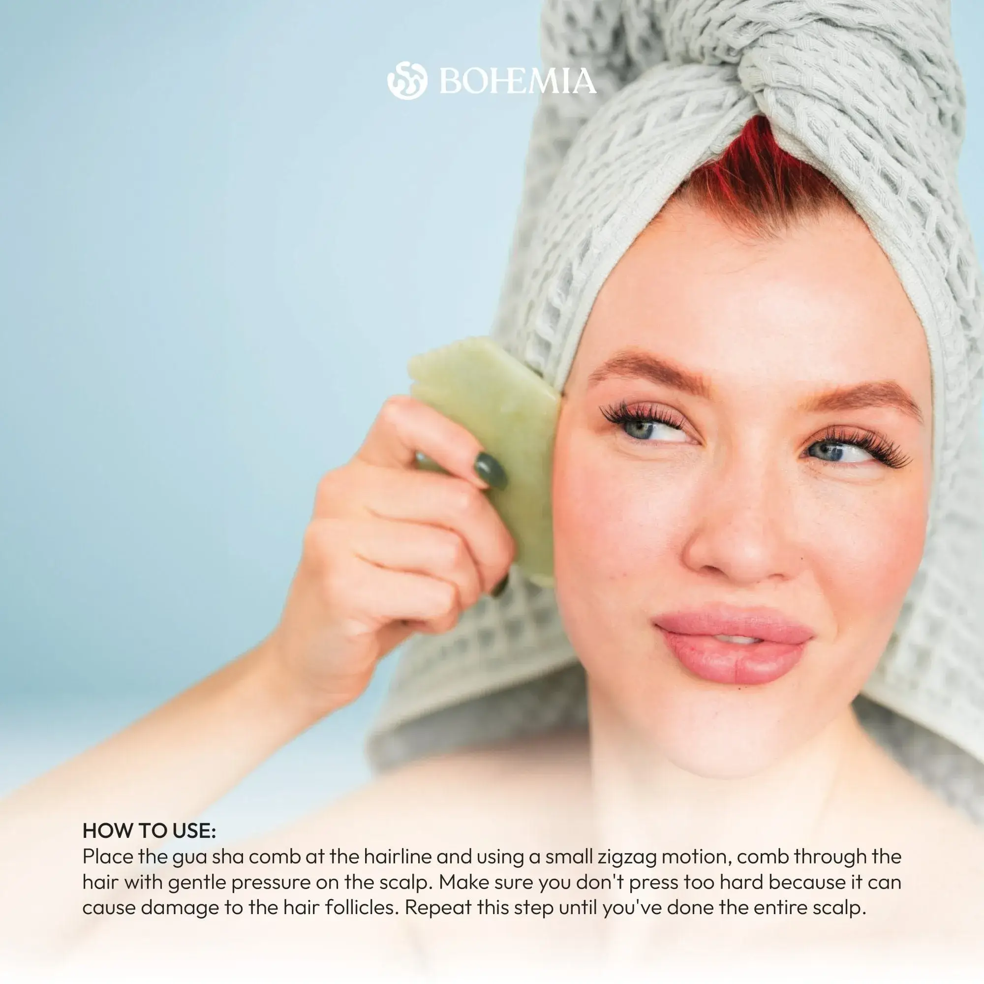 Bohemia Skin – Gua Sha por atacado – Pente Gua Sha de Jade Autêntico | Massajador de Rosto e Cabelo3