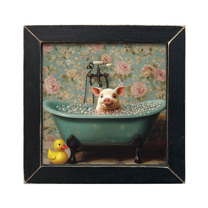 JanMichaels Art & Home - Wholesale Wall Sign - HMK305L Victorian Pig in Tub