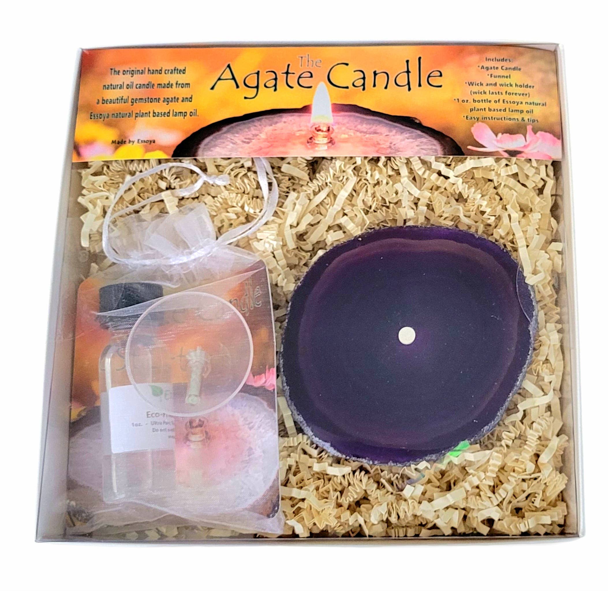 Essoya - Wholesale Decorative Tabletop Object - Purple Agate Oil Candle with Natural Lamp Oil Spa Gift box17