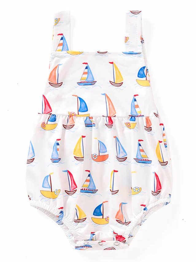 Sailboat strap baby boy bubble for wholesale by Southern Charm Baby Co