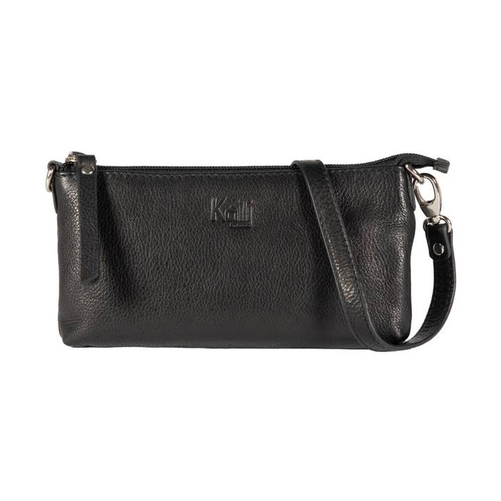 K0013AB | Sac bandoulière Femme en Cuir véritable pleine fleur, avec un léger grain. Bandoulière amovible. Accessoires Nickel Brillant. Couleur Noir. Dimensions : cm 20 x 10,5 x 2. Emballage : Sac Tnt pour la vente par Kaili mood / RENATO BORZATTA - Italy since 1978 -