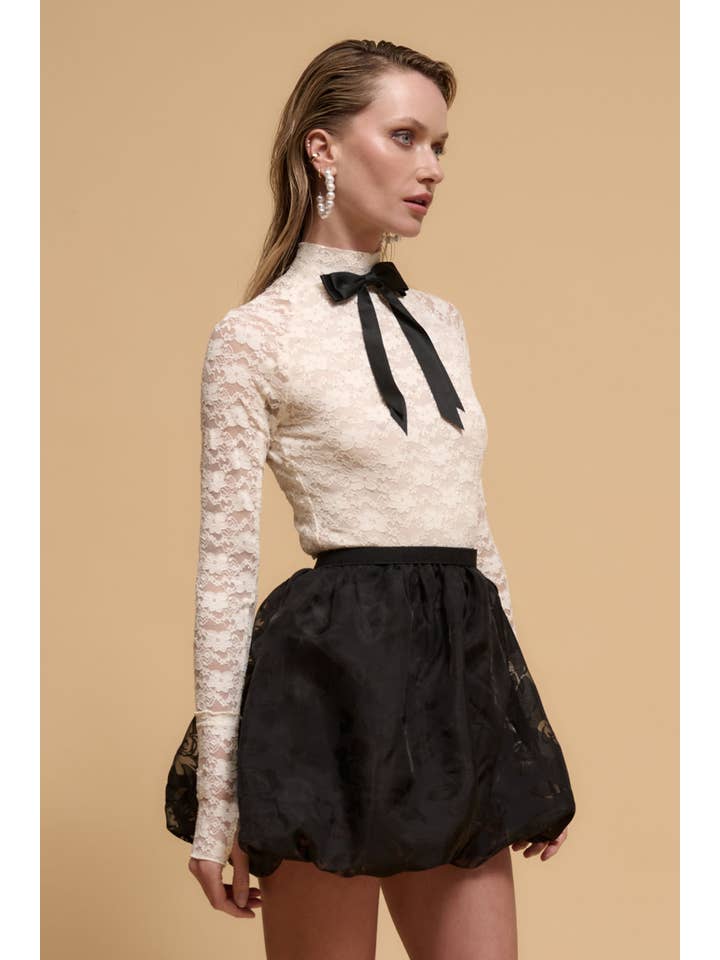 Black Floral Burnout Mesh Bubble Mini Skirt for wholesale on Faire