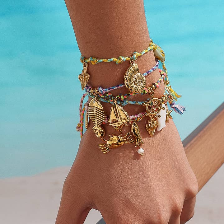 Flânerie by MAIQ - Wholesale Charm/Dangle Bracelet - Menton18K Gold Non-Tarnish Summer Rope Charm Bracelet