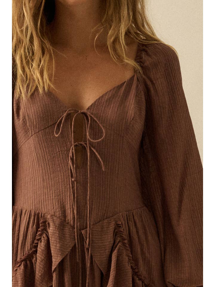 Promesa USA - Wholesale Romper - Women's - Tonal-Stripe Ruffled Tie-Front Peasant Romper7