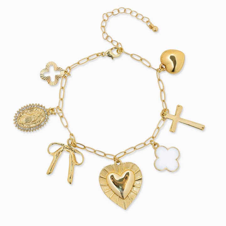 Sessori - Wholesale Charm/Dangle Bracelet - Heart Multi Gold Chunky Charm Bracelet