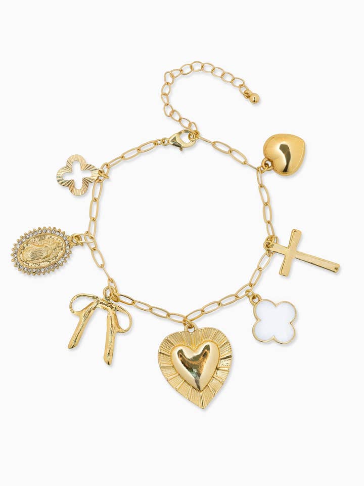 Pulsera con dijes gruesos en forma de corazón multicolor en oro para venta al por mayor de Sessori