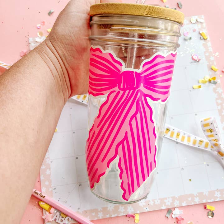 Evie Pearl Handmade LLC - Wholesale Drinking glass/cup - Bow Glass 24oz. Venti Tumbler3