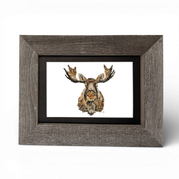 Impression encadrée 5x7 d'orignal – Bois recyclé fabriqué dans le Maine pour la vente par Coastal art co.