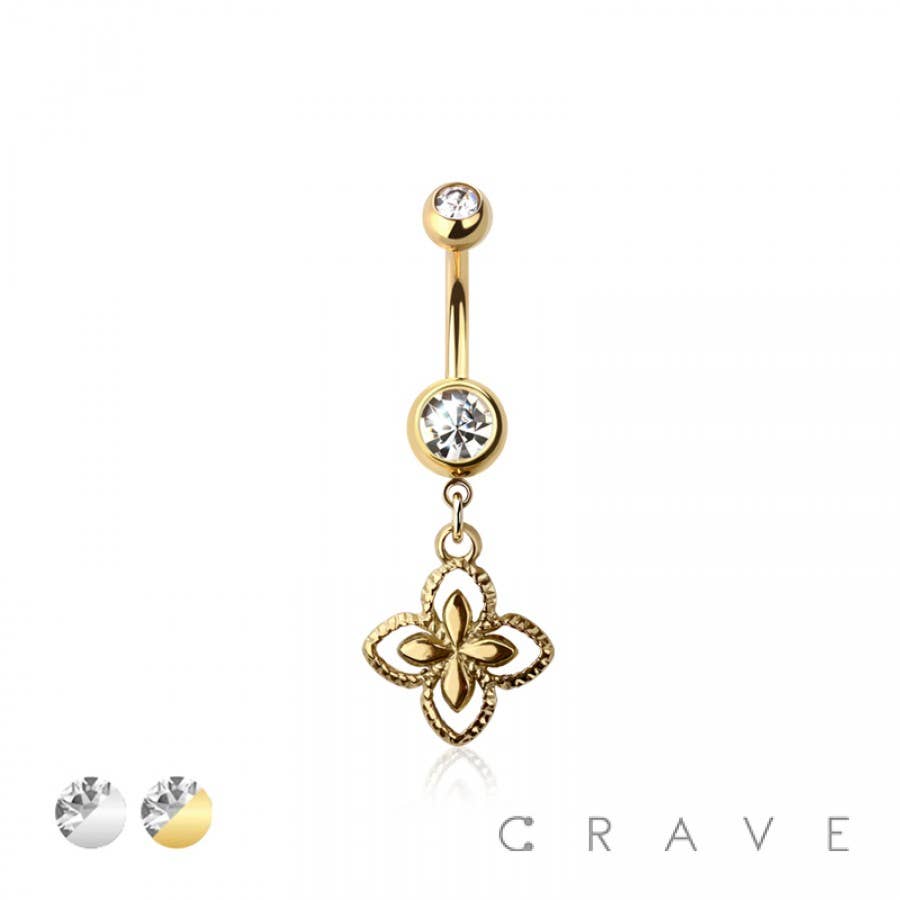 CRAVE - Wholesale Belly Ring - 316L SURGICAL STEEL CLOVER DANGLE BELLY BUTTON NAVEL RING2