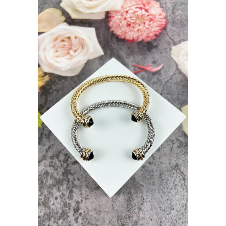 TWISTED CABLE CUFF ENDED COLOR STONE BRACELET for wholesale by JHP Collection