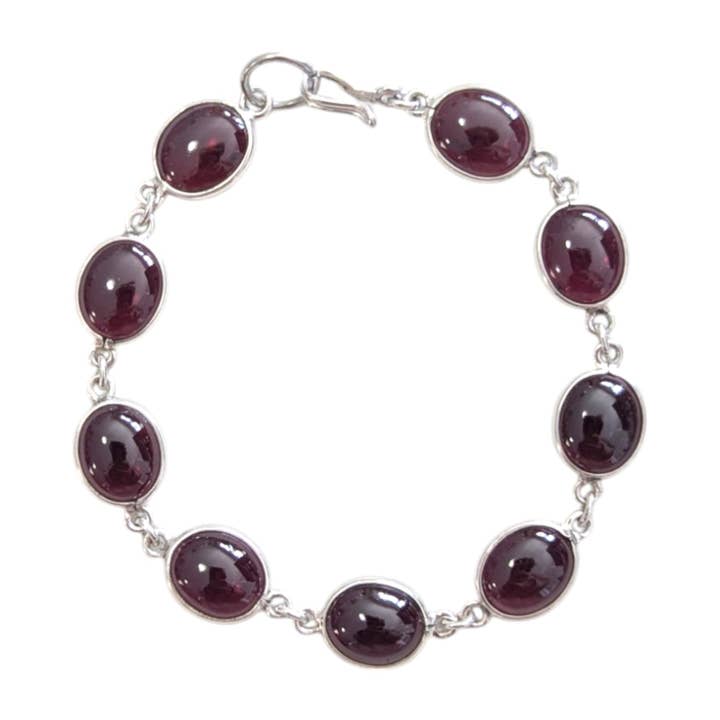 Saraswati Imports - Wholesale Charm/Dangle Bracelet - SALE 9-Stone Garnet Sterling Silver Bracelet