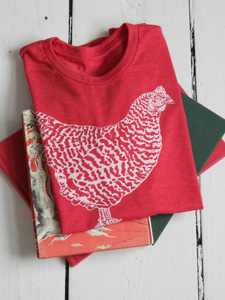 Rotes Bio-Hühner-T-Shirt für Kinder — weicher Stoff — Hen Tee für den Großhandel von Hearth and Harrow