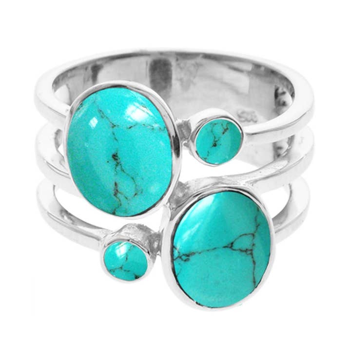 Anel de banda dividida turquesa Amy por atacado de Kali Ma Designs - Sterling Silver Jewellery