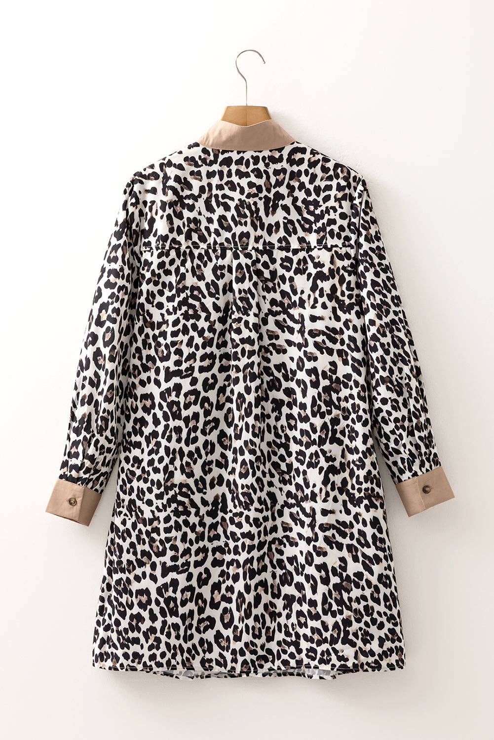 Multicolour Button Striped Collar Leopard Print Long Sleeve Flared Dress for wholesale on Faire3