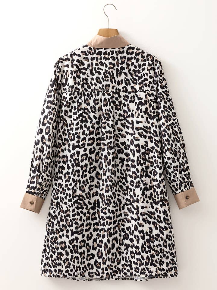 Multicolour Button Striped Collar Leopard Print Long Sleeve Flared Dress for wholesale on Faire3