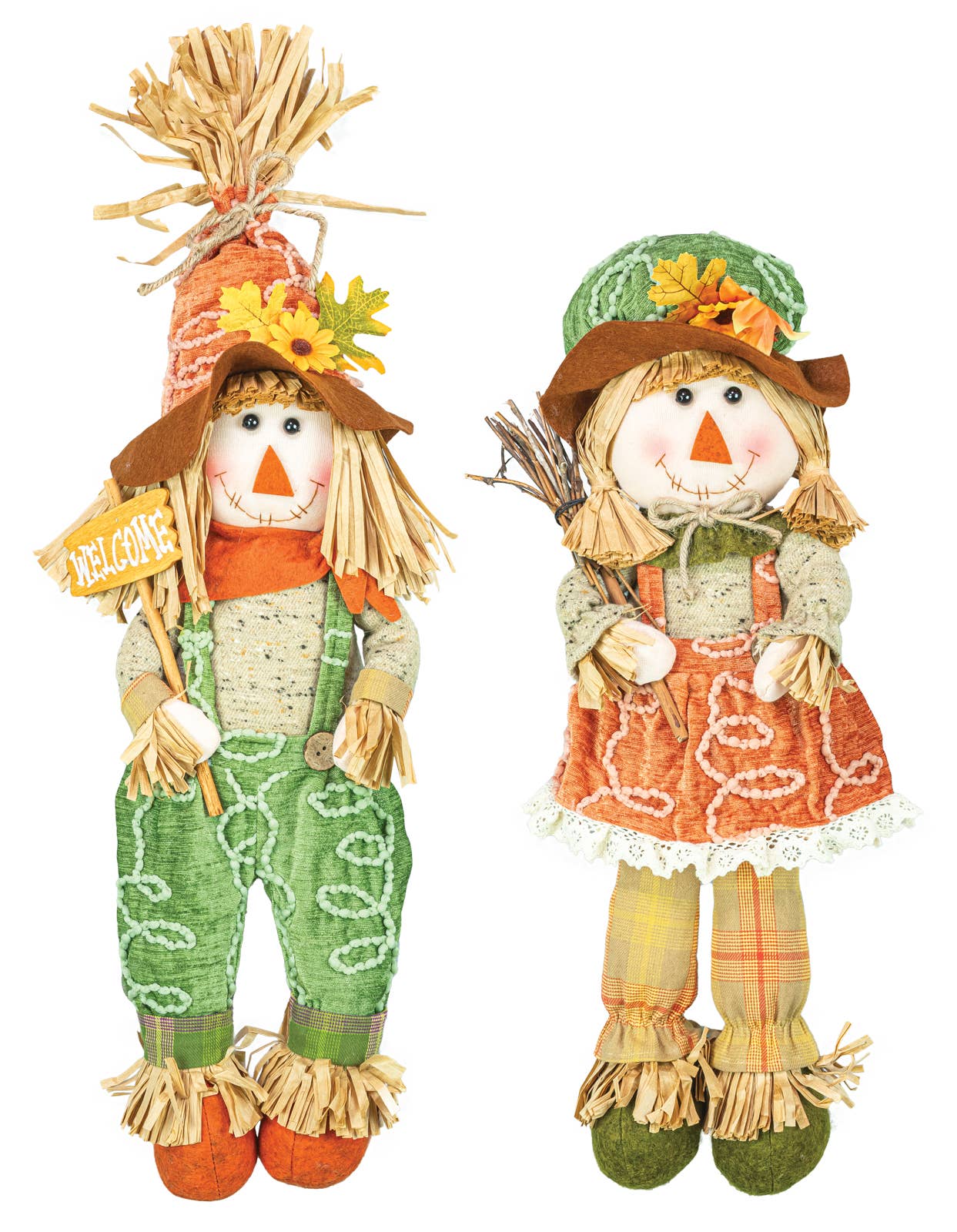 Hanna's Handiworks - Wholesale Decorative Tabletop Object - Farmstead Fall Scarecrow Dangle Leg 2 Assorted
