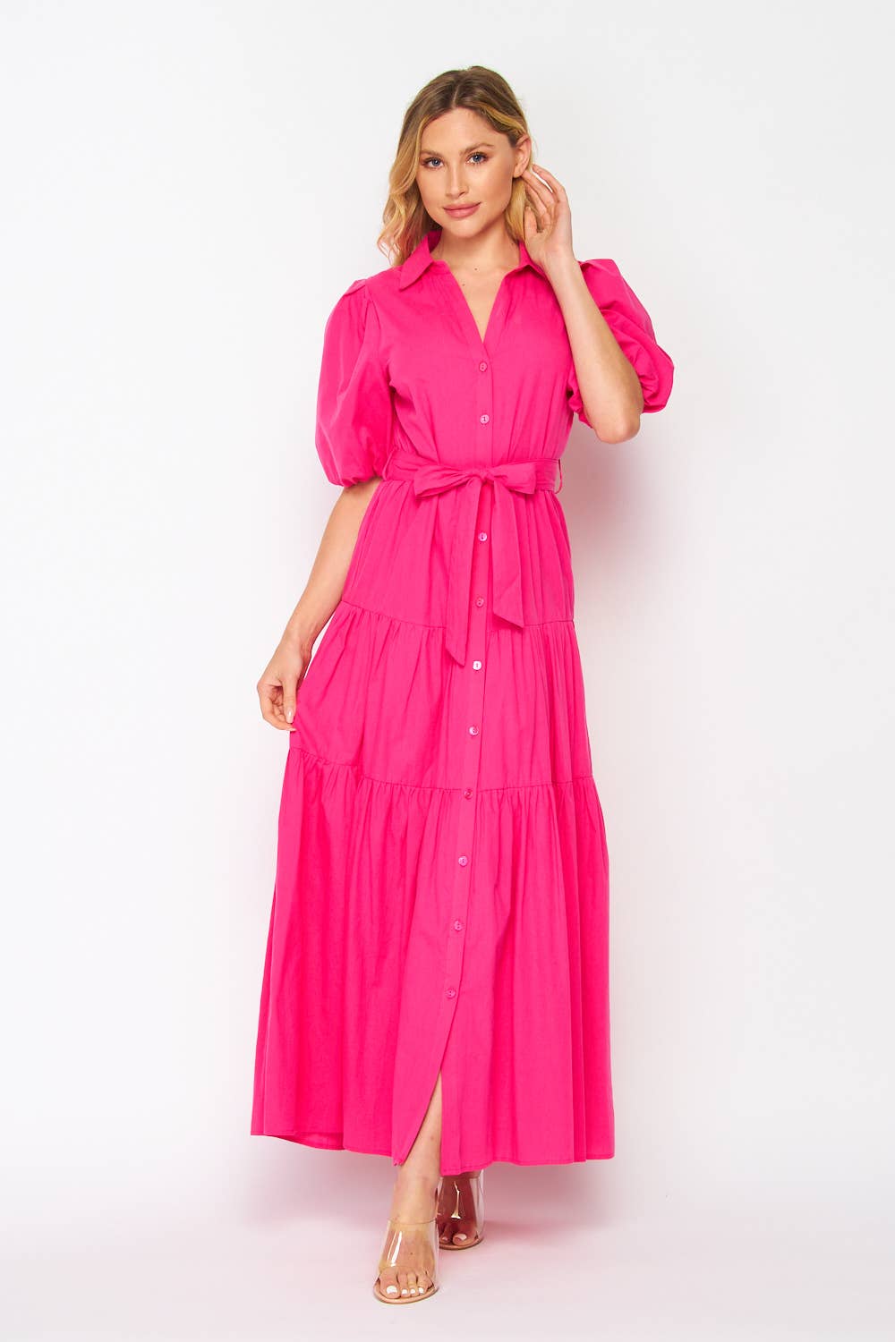 B I G H I T Fashion - Vendita all'ingrosso Vestito - Donna - Maxi abito classico in tessuto da donna HD1851-FUSCHIA