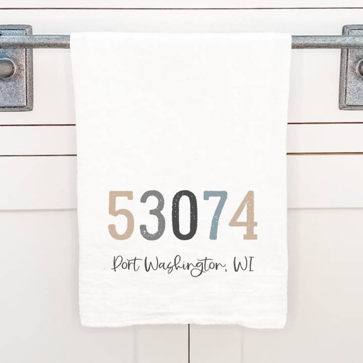 Código Postal c/ Cidade e Estado - Pano de Cozinha em Algodão Personalizado por atacado de Cottage Shore