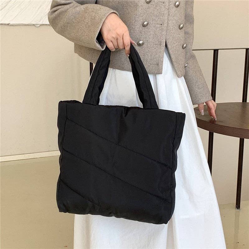 BLACK Plain Quilted Tote Bag for wholesale on Faire1
