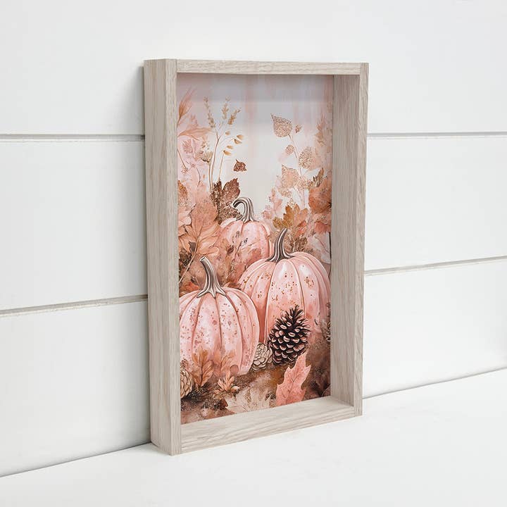 Hangout Home - Wholesale Art print - Light Pink Pumpkins - Pumpkin Canvas Art - Wood Framed Art3
