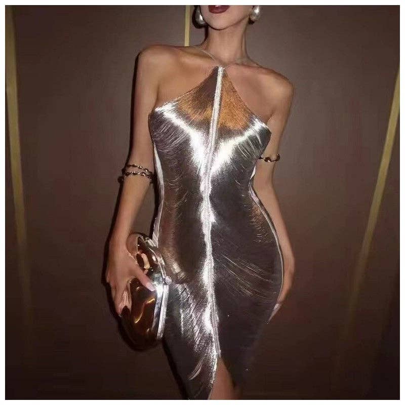 Sheer Trend - Wholesale Dress - Women's - Fringe Halter Backless Mini Dress5