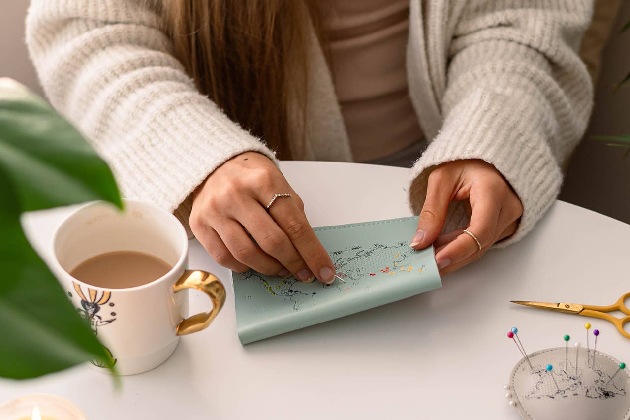 Chasing Threads – wholesale Passport case – women's – Stitch Where You've Been Passport Cover Kit - Mint Leather2