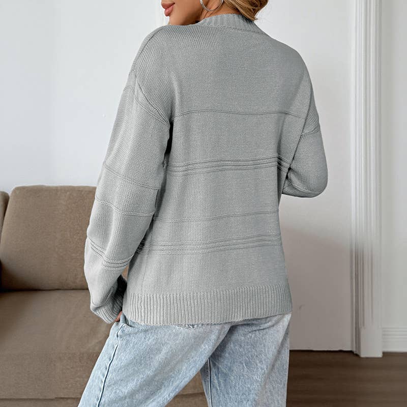 GREY Casual style loose V-neck solid color sweater for wholesale on Faire6