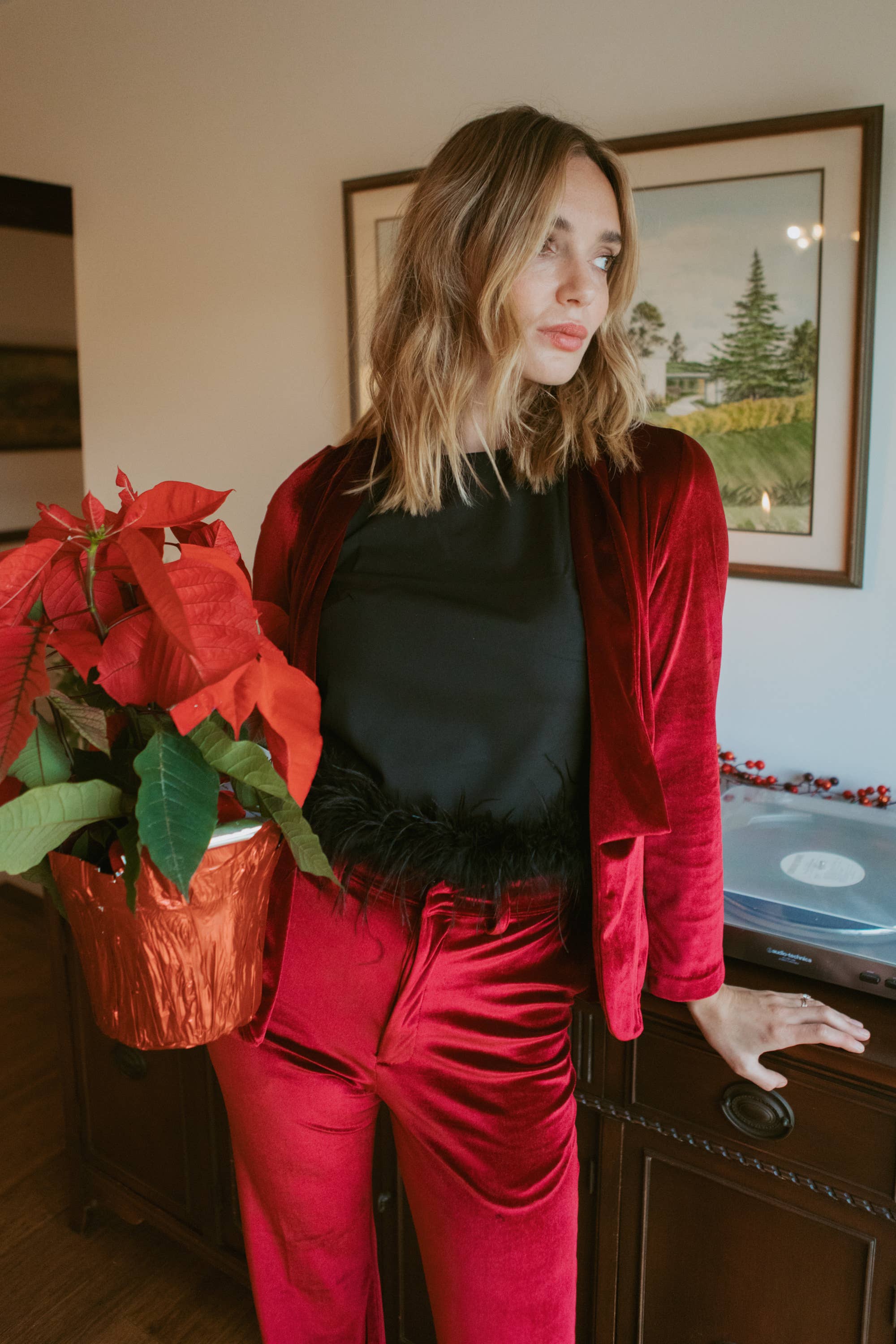 Jennafer Grace - Vendita all'ingrosso Pantalone - Donna - Zampa di velluto color sangue di bue2