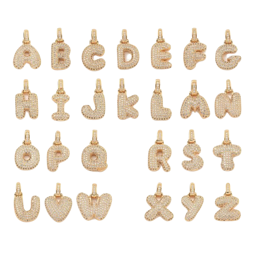 The Charm Bar Company - Wholesale Individual Charm/Pendant - Light Gold Rhinestone Bubble Letter Alphabet Set0