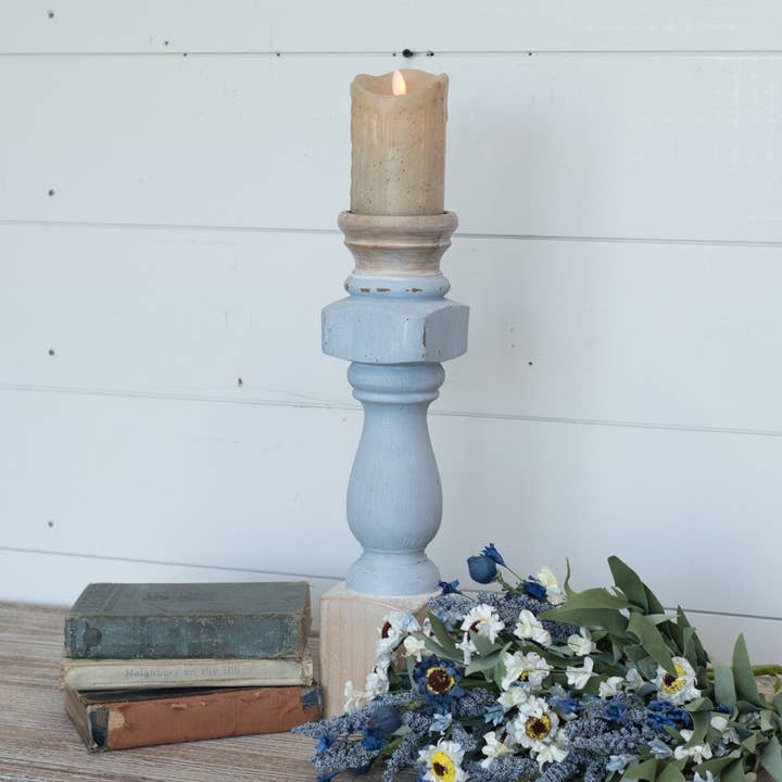 16,5" BLAU GESTRICHENER SÄULENKERZENSTÄNDER für den Großhandel von Ragon House