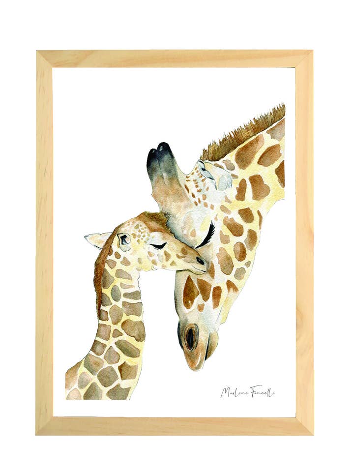 Drawn and Printed Animal Frame - Giraffe Family for wholesale by Les aquarelles de Marlene