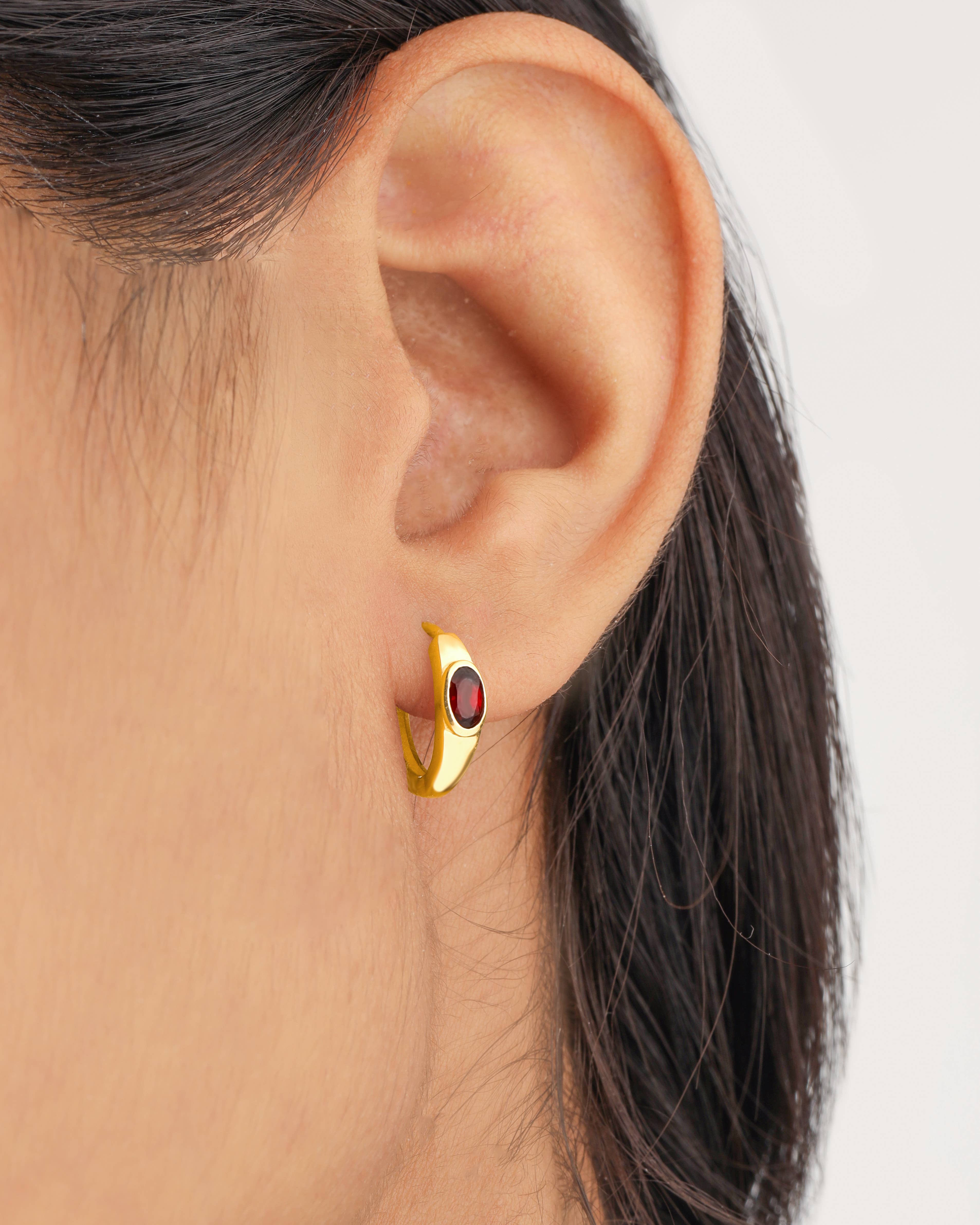 Tiramisu - Wholesale Hoop Earrings - 14K Gold Plated Over Silver Garnet Gemstone Hoop Earring1