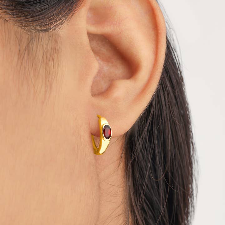 Tiramisu – wholesale Hoop earrings – 14K Gold Plated Over Silver Garnet Gemstone Hoop Earring1