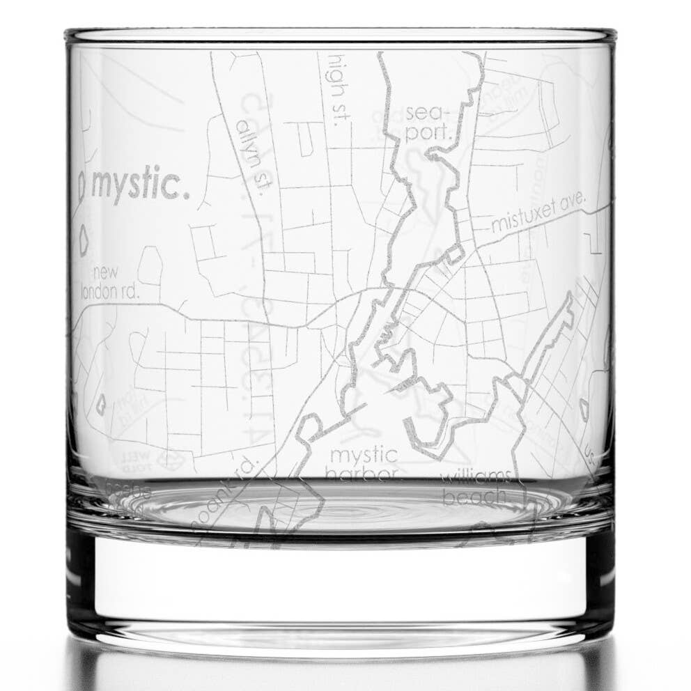 Well Told - Wholesale Drinking Glass/Cup - Mystic, CT City Map - Etched Whiskey Rocks Glass0