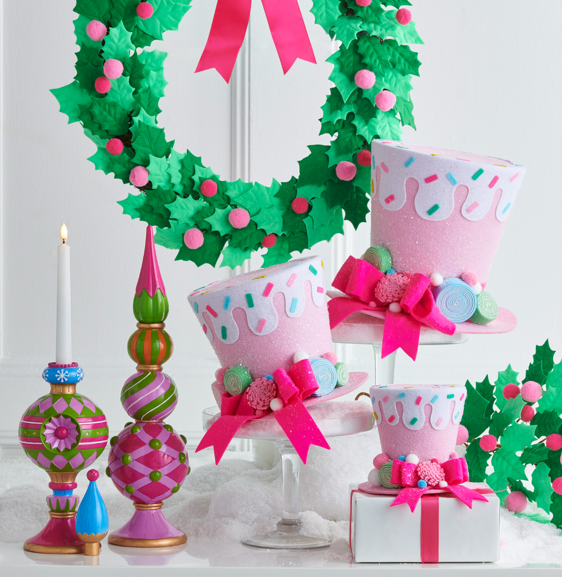Dunn Deals - Wholesale Christmas decoration - Santa's Sweet Shoppe Collection - 8.5" Pink Sprinkles Top Hat1