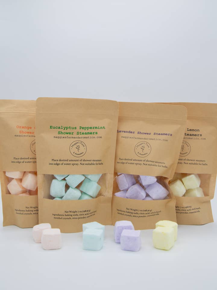 Shower Steamers/ Natural Shower Steamers/ Shower Bombs for wholesale by Maggie's Farm & Aromatics