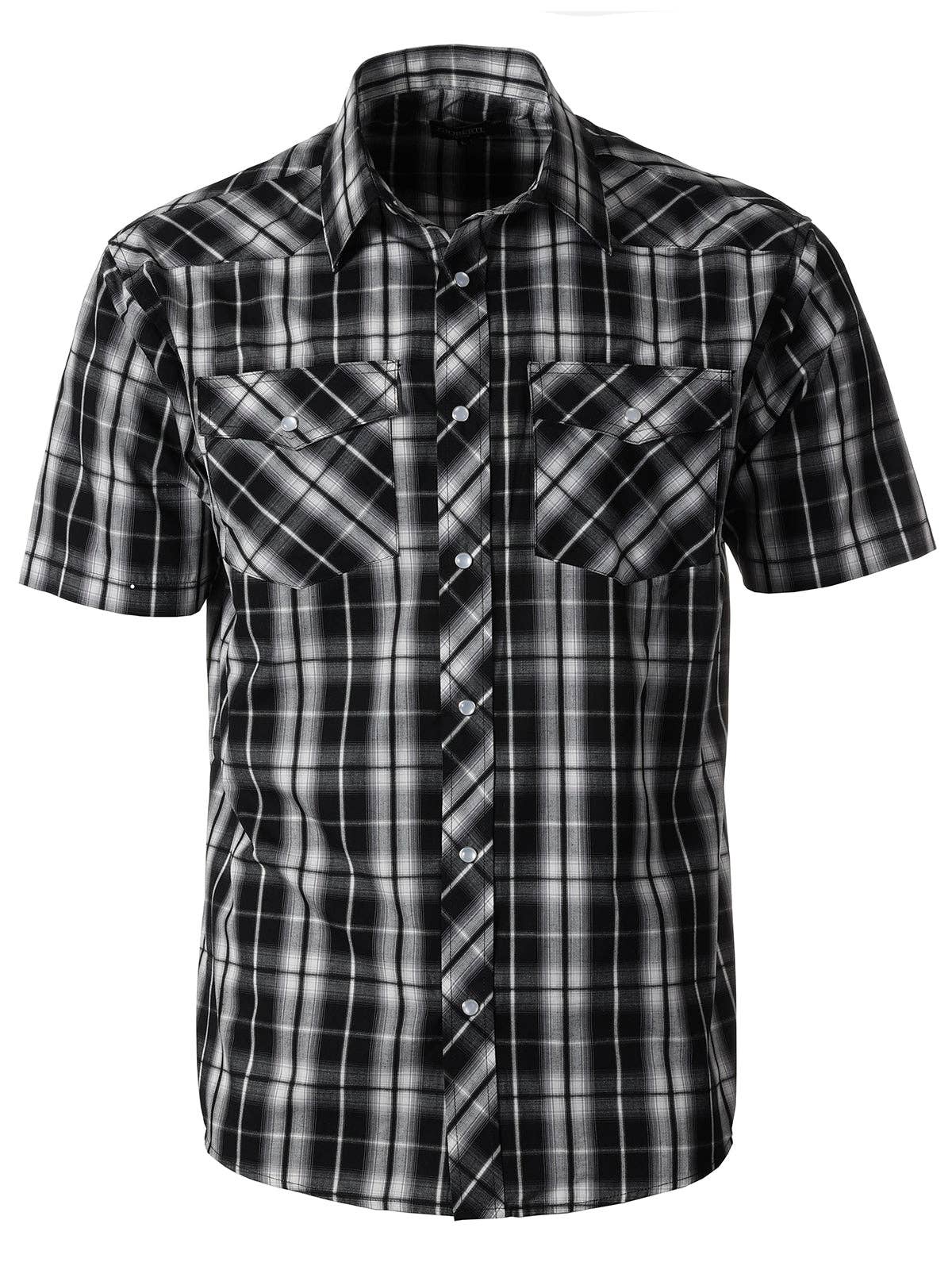 b-one inc - Wholesale Button Down Shirt - Men's - Men's Pearl Snap Button Down Plaid Short Sleeve Western Shirt11