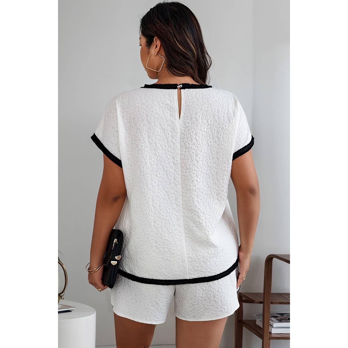 BRANCO Conjunto de Duas Peças Tamanho Grande com Bolsos e Cintura Elástica para venda a revendedores na Faire5