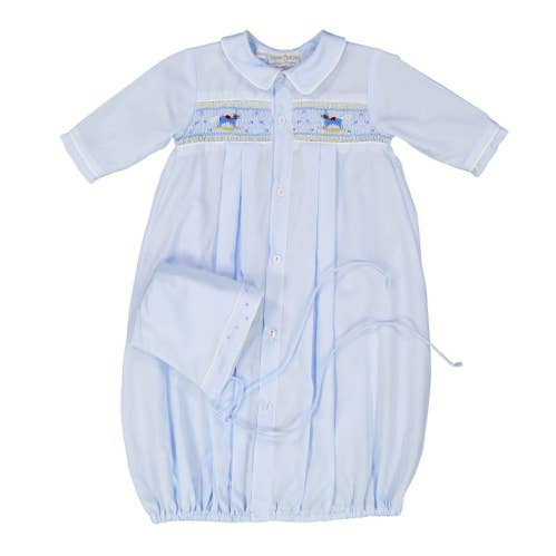 Preemie Rocking Horse Smocked Take Me Home Gown with Hat for wholesale by Feltman Brothers