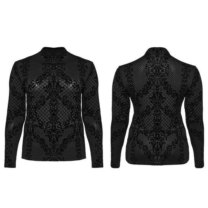 Punk Rave Evonne Gothic Flocked Lange Mouw Top voor wholesale door Necessary Evil (Kate's Clothing Ltd T/As)