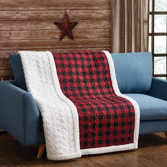 "Red & Black Plaid" Quilted Sherpa Throw 50"x60" for wholesale by Duke Imports