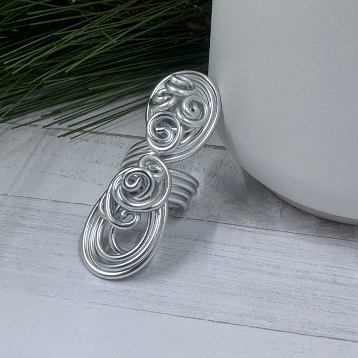 Jewelry With Me - Wholesale Cocktail/Statement Ring - Big cocktail ring, Wire Wrapped Statement ring, Silver wire wrapped ring, adjustable ring, aluminum wire ring, chunky ring, long ring1