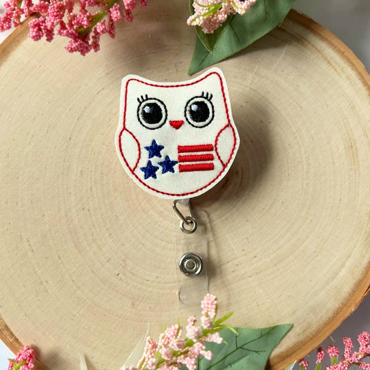 Meeko’s Must Haves - Wholesale Badge Accessory - Women's - Patriotic Owl Pediatric Nurse Medical ID Badge Reel